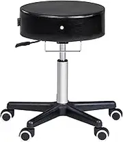 Master Massage Glider Ergonomic Round Swivel Adjustable Rolling Hydraulic Stool Barber Dental Chair in Black for Therapist, Clinic, Tattoo, Spas, Facial, Beauty, Lash, Salons, Home, Studio, Office