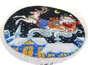 Needlepoint Santa " To All A Goodnight" Hand Painted Canvas 10" Diameter