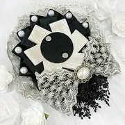 Lace Ribbon Rosette/Black Pushing Active Magnet OTA-katsu 2.2 inches (57 mm) / 3.0 inches (75 mm) [Parallel Import]