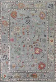 Area Rug 9x12 ft. Floral Light Blue Oushak Hand-knotted Wool Living Room Carpet