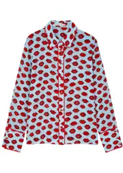 Alice + Olivia Willa Kiss Printed Silk Shirt - Blue - XS (UK6 / XS) XS (UK6 / XS)