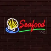 BRAND NEW "SEAFOOD" w/LOGO 30x12x1 INCH LED FLEX WINDOW/WALL INDOOR SIGN 30892