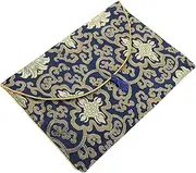 FUNNETOYU Brocade Jewelry Organizer Pouch with Chinese Knot Closure Compact Storage Bag for Buddhist Scriptures Music Books Sundries Lightweight Ethnic Style Brocade Bag for Travel