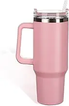 Okam 40oz 1.2L Insulated Tumbler with Handle and Straw - Travel Mug for Hot & Cold Drinks, Double Wall Vacuum Stainless Steel Coffee Cup, Insulated Flask, Large Water Bottle, Thermo Mug - Pink