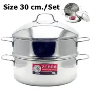 Thai Traditional Zebra Brand Stainless Steel Steamer Set Pot Size 30 cm.(3 Pcs.)