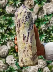 Large 290MM Purple Fluorite In Yellow Calcite Stone Metaphysical Healing Tower