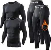 [TELALEO] 2 Set Mens Thermal Underwear Fleece Lined Long Johns 4 Pcs Base Layer Shirts Pant for Cold Winter Weather