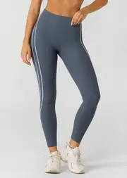 [Lorna Jane] Second Nature Luxe Rib Ankle Biter Leggings in Grey, Size - Large L Dark Powder Grey