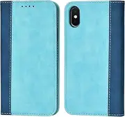 Cavor for iPhone X Case, iPhone Xs Case,Premium Leather Folio Flip Wallet Case Cover Magnetic Closure Book Design with Kickstand Feature & Card Slots(5.8")-Sky Blue