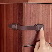 Baby Proofing Cabinet Lock Brown Child Safety Latches Lock with 3M Adhesive, No Drilling Childproofing Safety Strap Locks for Cabinets, Oven, Fridge, Drawers, Dishwasher, Toilet Seat