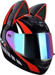 Girl Women Motorcycle Helmet Adult Personalized Cat Ear Helmet DOT Certified Full Face Motorbike Helmet Four Season Helmets with Visor for Street Bike Racing Motocross