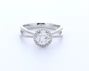 1.0CT Natural Diamond G/SI1 Round Brilliant 18K Gold Four-Prong Halo Accent Ring