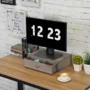Rustic Grey Wooden Desktop Monitor Stand w/ Pull Out Storage Drawer & Label
