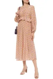 RRP€1122 ZIMMERMANN Silk Flounce Midi Dress AU3 US10 L Polka Dot Long Sleeve