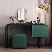 Telescopic Dresser,Vanity Desk with 2 Drawers and 1 Makeup Bag, Makeup Vanity Table with Mirror and Stool,Brightness Adjustable(80cm)