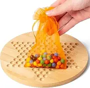 Chinese Checkers Game Set – Family Strategy Toy Classic Wooden Board | 6-Player Vintage Style Game with Glass Marblles, Educational Tabletop Entertainment Kit for Friends Families, 7.87x0.47 Inches