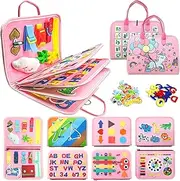 Busy Board Books Toys for Toddlers, 9 in 1 Montessori Busy Book Early Education Learning Travel Toy,Activity Sensory Board Book Preschool Toys for Boys Girls 1 2 3 4 5 Years Old (Pink Unicorn)