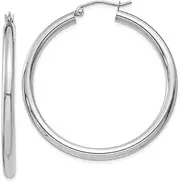 [Diamond2Deal] Women's 14K White Gold Round Hoop Earrings (40x3mm)