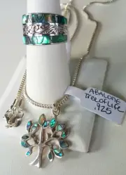 NEW SET! Genuine Abalone Shell Ring & Tree of Life Necklace .925 Sterling Silver