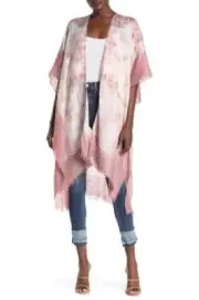 Melrose and Market ,Raw Hem Tie-Dye Print Ruana, BLUSH COMBO [OSFA]