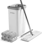 Microfiber Mop and Bucket Set, White Flat Mop and Bucket with Wringer Set for Ho