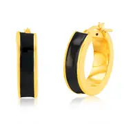 Sterling Silver Gold Plated Black Enamel 15mm Hoop Earrings