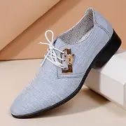 Men's Fashion Oxford Shoes – Light Blue Lace-Up Dress Shoes with Golden Tiger Detail for Formal or Casual Occasions