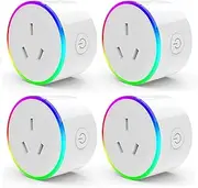 WiFi Smart Plug with RGB Light, Compatible with Alexa, Google Home Assistant, No Hub Needed, App Control, Timing Function, SAA & RCM Certified (4 Pack)