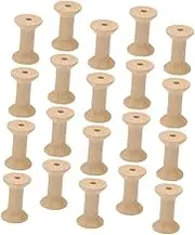 Angoily 20 Pcs Vintage Unfinished Wooden Spools Craft Thread Bobbin for String Wire Twine Light Yellow for Embellishing Model Making