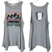 NWT Venice Beach California Graphic Peephole Open Back Tank Top size M - T0073