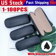 NEW Clam Shell Hard Eyeglasses PU Glasses Case Black w/Microfiber Cleaning Cloth