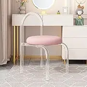 Modern Clear Acrylic Vanity Chair with Plush Velvet Cushion Stackable and Transparent Stool for Makeup Room Bedroom Living Room and Office