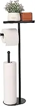 Kingmate Free Standing Toilet Paper Holder Stand with Phone Shelf, Holds 5 Paper Rolls, Black Tissue Roll Holder for Bathroom, Sturdy Engough for Potted Plants