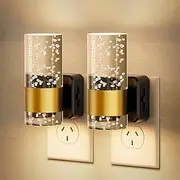 TUXOIUBA Night Lights Plug Into Wall, 2 Pack 3000K Dimmable Nightlight with 0-100 LM Adjustable Brightness, Modern Automatic Plug in Night Light with Light Sensor for Hallway Bedroom
