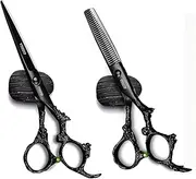 Black Dragon 6.0 inch Professional Dragon Handle 440C Salon Hair Cutting Scissor - Hairdressing Thinning Shears- Perfect for Barber and Home Use (Scissors set)