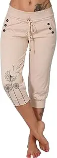 [Generic] Black Cargo Trousers Women Flared 3/4 Yoga Pants for Plus Size Ladies Leggings with Pockets Dark Grey High Waisted Multipack Palazzo Linen Cropped Leg Petite White Work Walking Short
