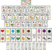 D-FantiX 58 Pieces Alphabet and Number Bulletin Board Set, Manuscript Educational Preschool Cards, Early Learning Alphabet Number Colors Shapes Posters for Kids Kindergarten Classroom Wall Decorations