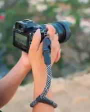 Adjustable CHECKMATE Camera Wrist Strap – Black & White w/ Peak Design Anchor