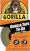 Gorilla Tape to-Go, Double Thick Adhesive, Weather Resistant Shell, Reinforced Backing, Travel Size Roll, Black, 25mm x 9.1m, (Pack of 1), GG61001