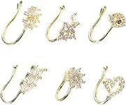 TENDYCOCO 6pcs Micropaved Zircon Nose Pin Nose Clip Nose Piercings Hoop Nose Non Pierced Nose Rings Adjustable Fake Nose Rings Non Pierced Nose Clip on Fake Nose Copper