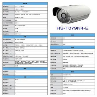 昌運監視器 促銷優惠 昇銳 HS-T079N4-E 200萬 紅外線防水網路管型攝影機 支援PoE 夜視20M (以HS-T089N4-E升級出貨)