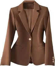 [keusyoi] White Blazers for Women Office Ladies Notched Long Sleeve Single Button Coats Elegant Jacket