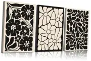 Abstract Boho Floral Botanical Canvas Wall Art Set of 3 12x16in black