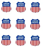 Union Pacific HO/O Gauge Model Train 9 Vinyl Logos 3/8" W x 7/16" H on 1 sticker
