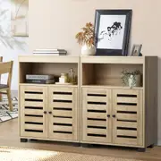 Oikiture 2x Buffet Sideboard Shoe Storage Cabinet Slatted Doors Natural