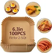 Air Fryer Liners Disposable: 6.3inch Air Fryer Parchment Paper Liners, 100PCS Oil-proof, Water-proof Square Air Fryer Paper Liners, Food Grade Non-Stick Parchment Paper for Oven Steamer Microwave