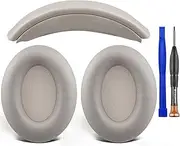 SOULWIT Ear Pads Cushions + Headband, Replacement Kit for Sony WH-1000XM3 (WH1000XM3) Over-Ear Headphones, Replacement Headstrap Pad & Earpads Repair Part - Silver