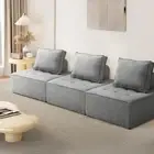 3PCS Modular Sofa Lounge Chair Armless TOFU Back Linen Grey Oikiture