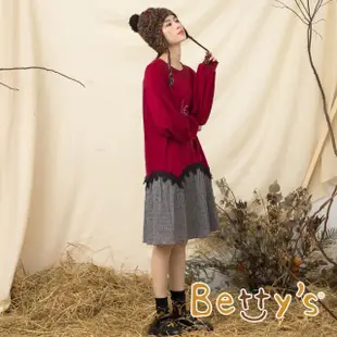 【betty’s 貝蒂思】繡花蕾絲拼接洋裝(紅色)