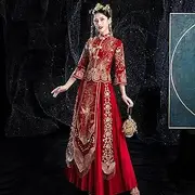 [JIMINISO] Traditional Chinese Embroidery Dragon Phoenix Couple Red Wedding Xiuhe Set Cheongsam Elegant Bride Vintage Qipao Dress
